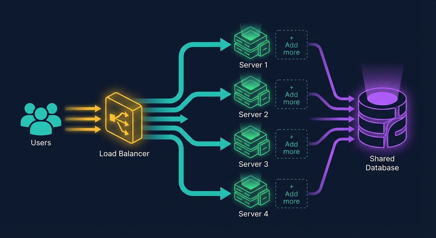 Horizontal scaling with load balancer distributing traffic