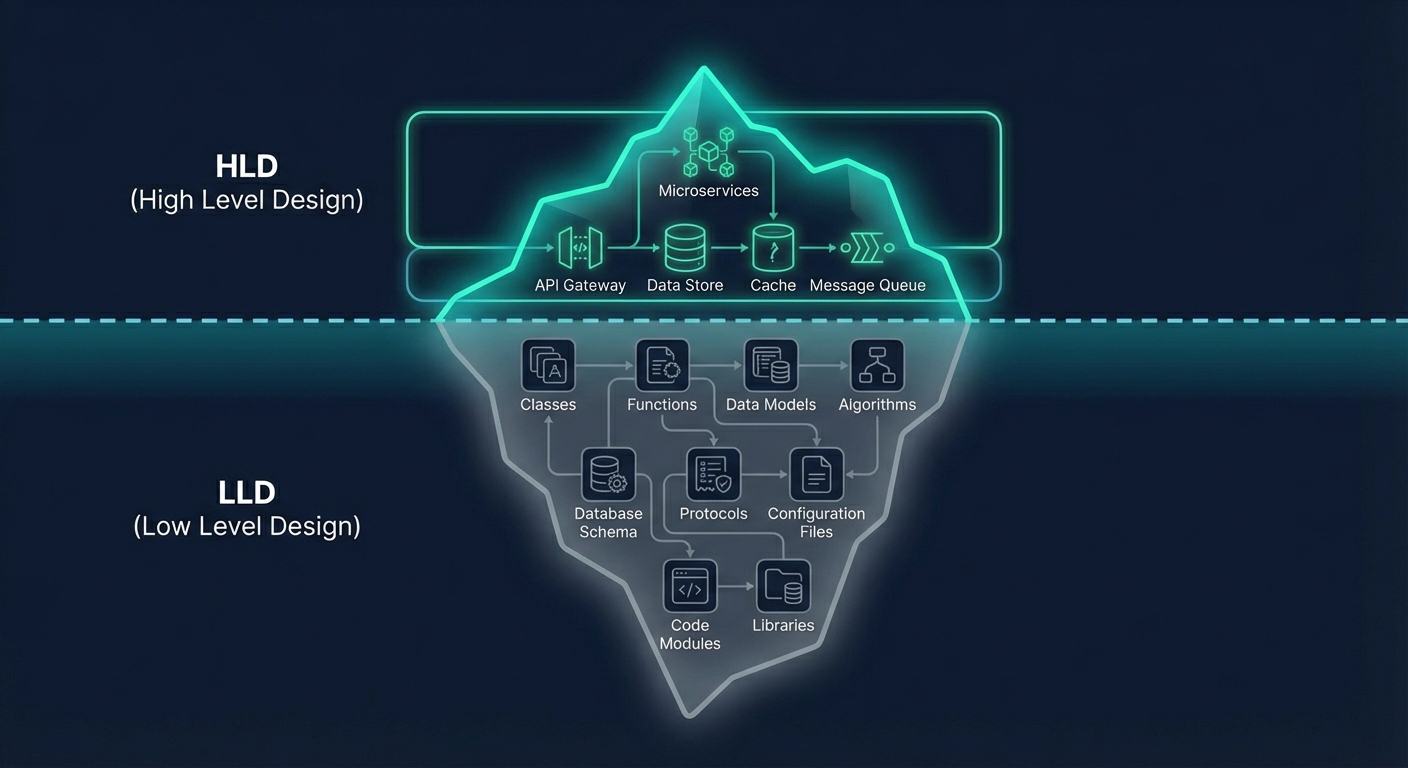 System Design Iceberg - HLD above water, LLD below water