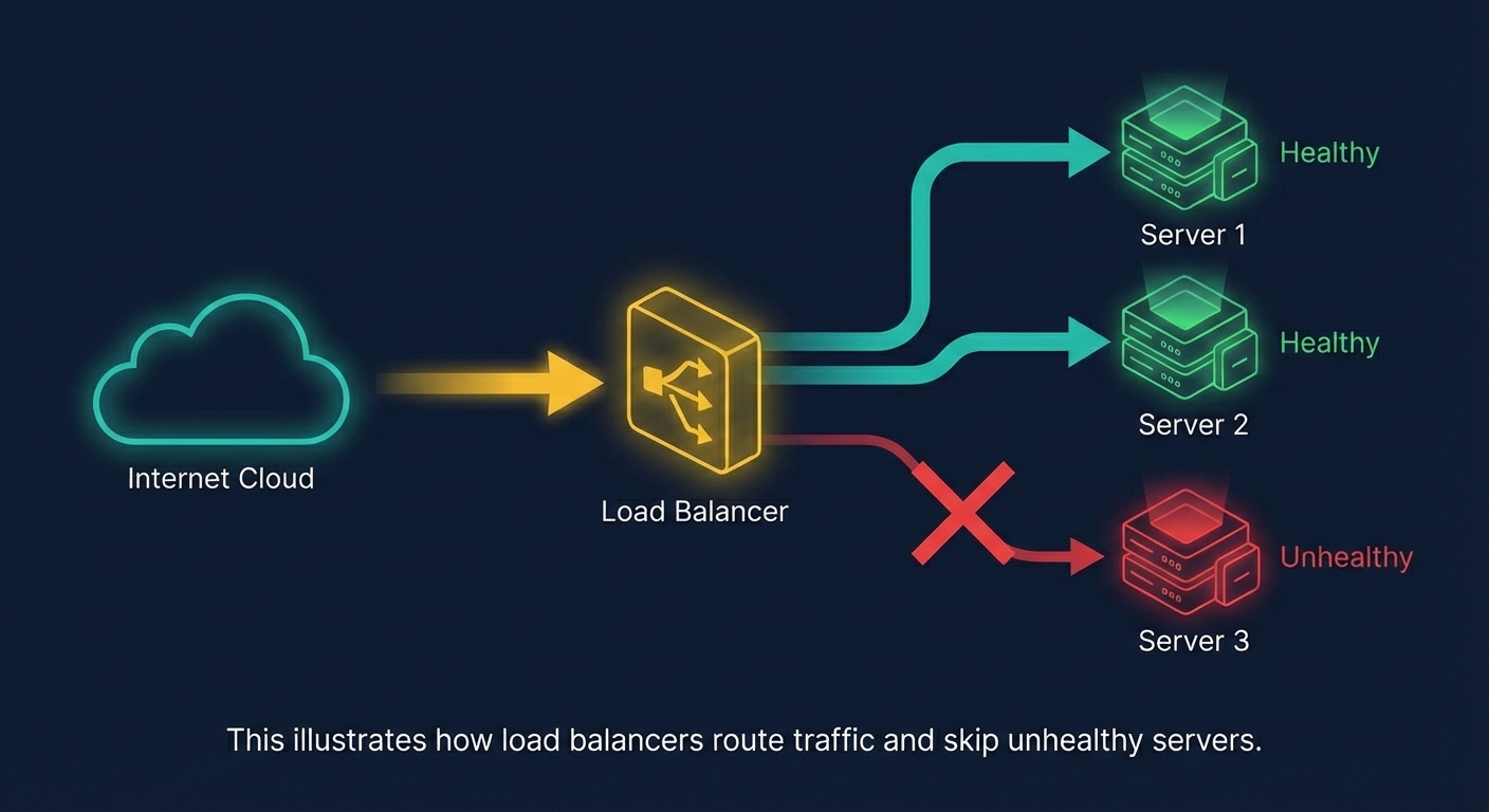 Load balancer routing traffic to healthy servers and skipping unhealthy ones
