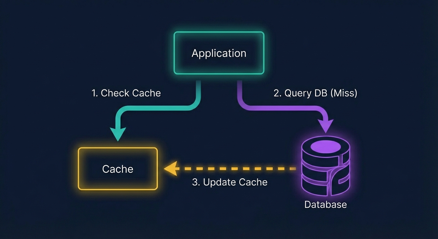 Cache-aside pattern: check cache, on miss query DB, update cache