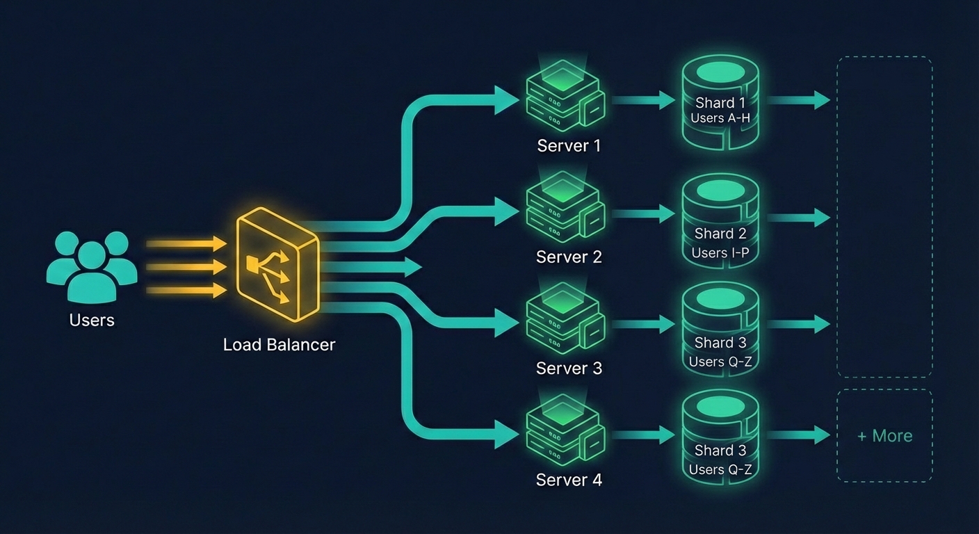Database sharding: data partitioned across multiple shards by user range