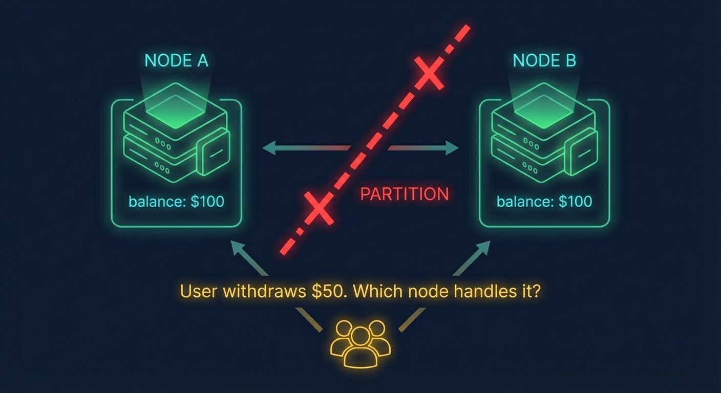 CAP theorem: network partition between Node A and Node B