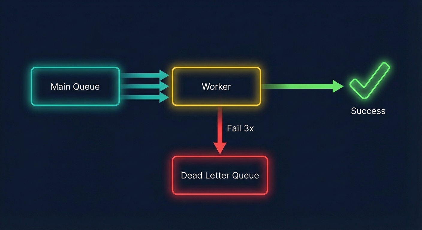 Dead Letter Queue: failed messages after retries go to DLQ
