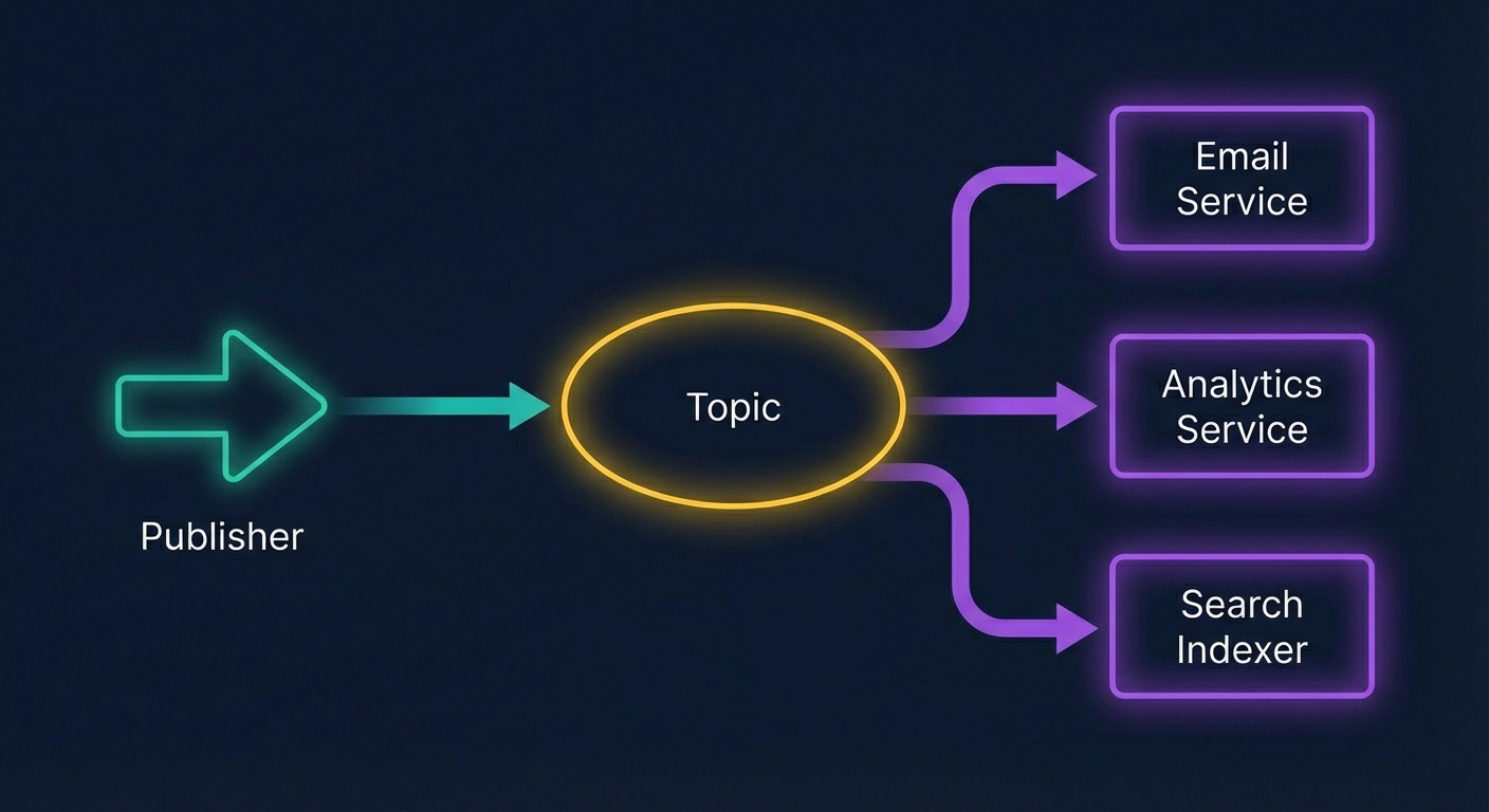 Pub/Sub pattern: Publisher to Topic to multiple subscribers