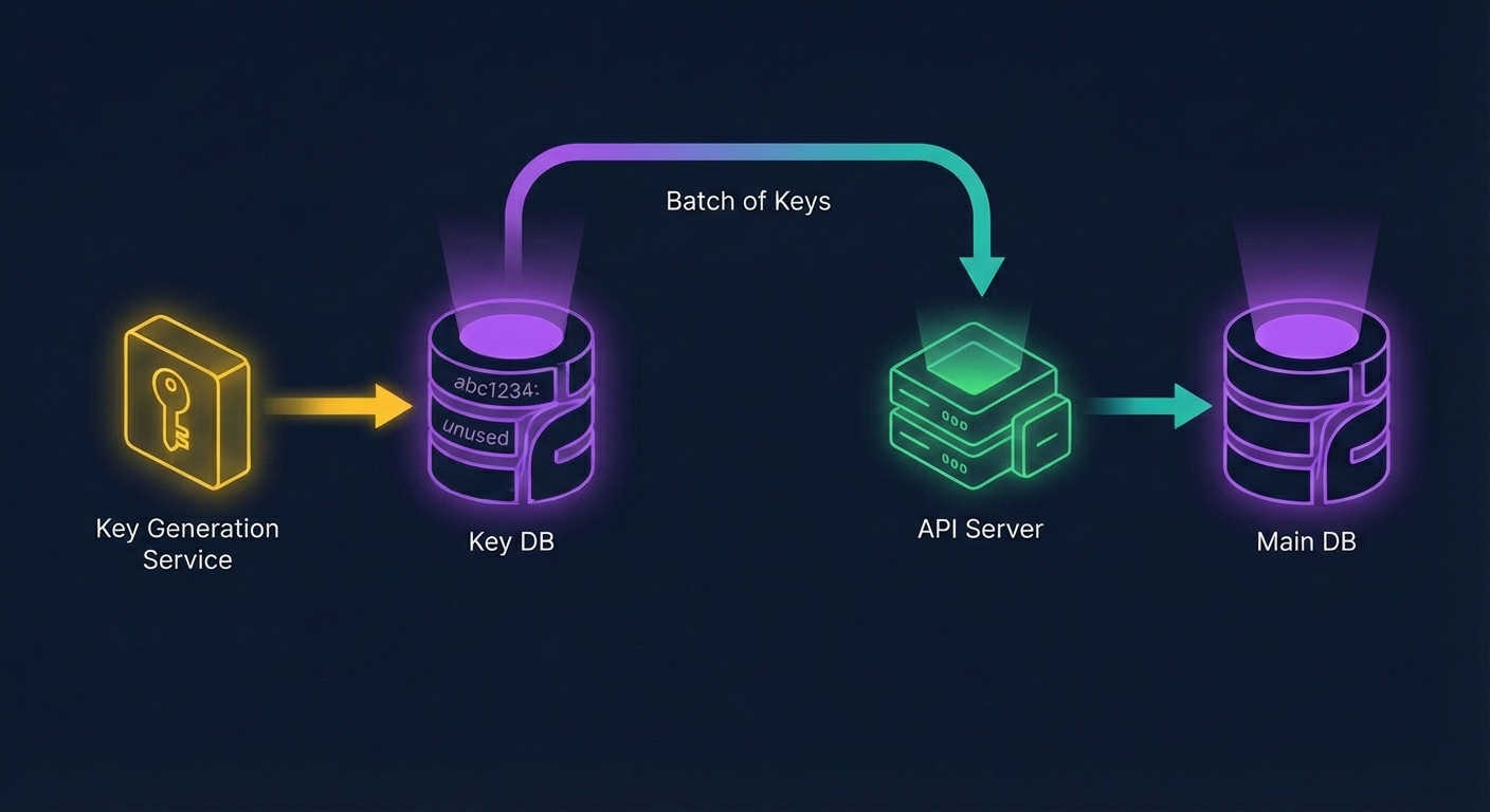 Key generation service: pre-generates keys, API servers fetch batches