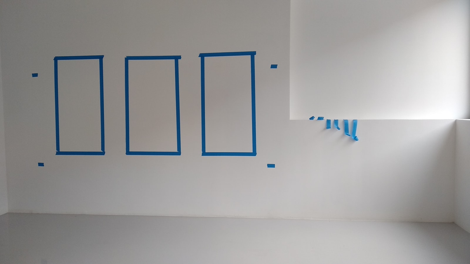 prepping - Blue tape on white walls are waiting to be replaced - blue tape, white paint - paul lahana