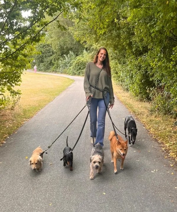 Lady walking her dogs