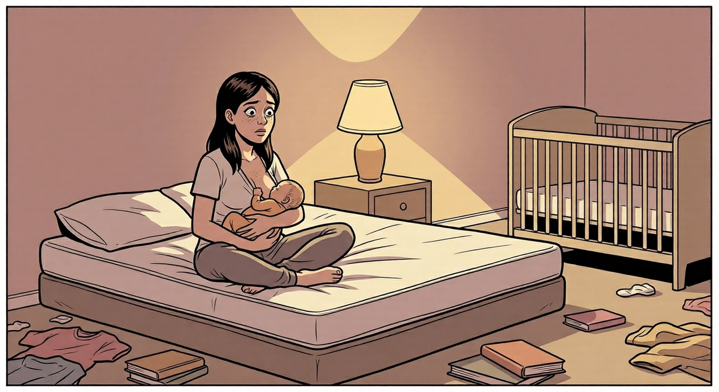 Margo nursing alone on the mattress