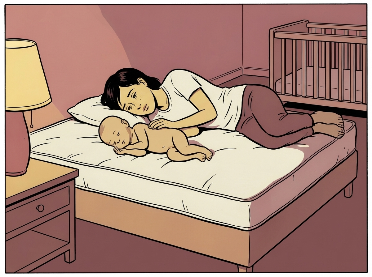 Margo lying next to sleeping Bodhi