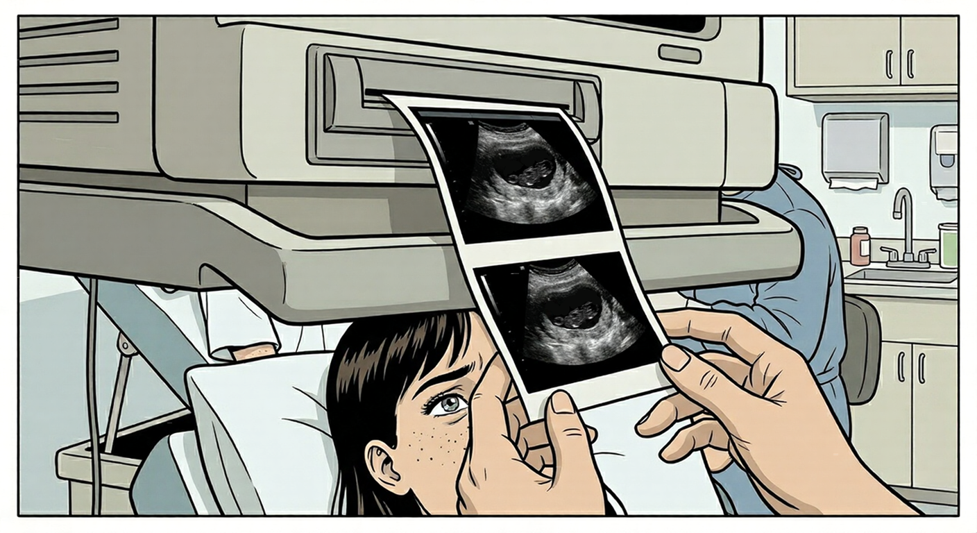 The ultrasound printout dangling from the machine