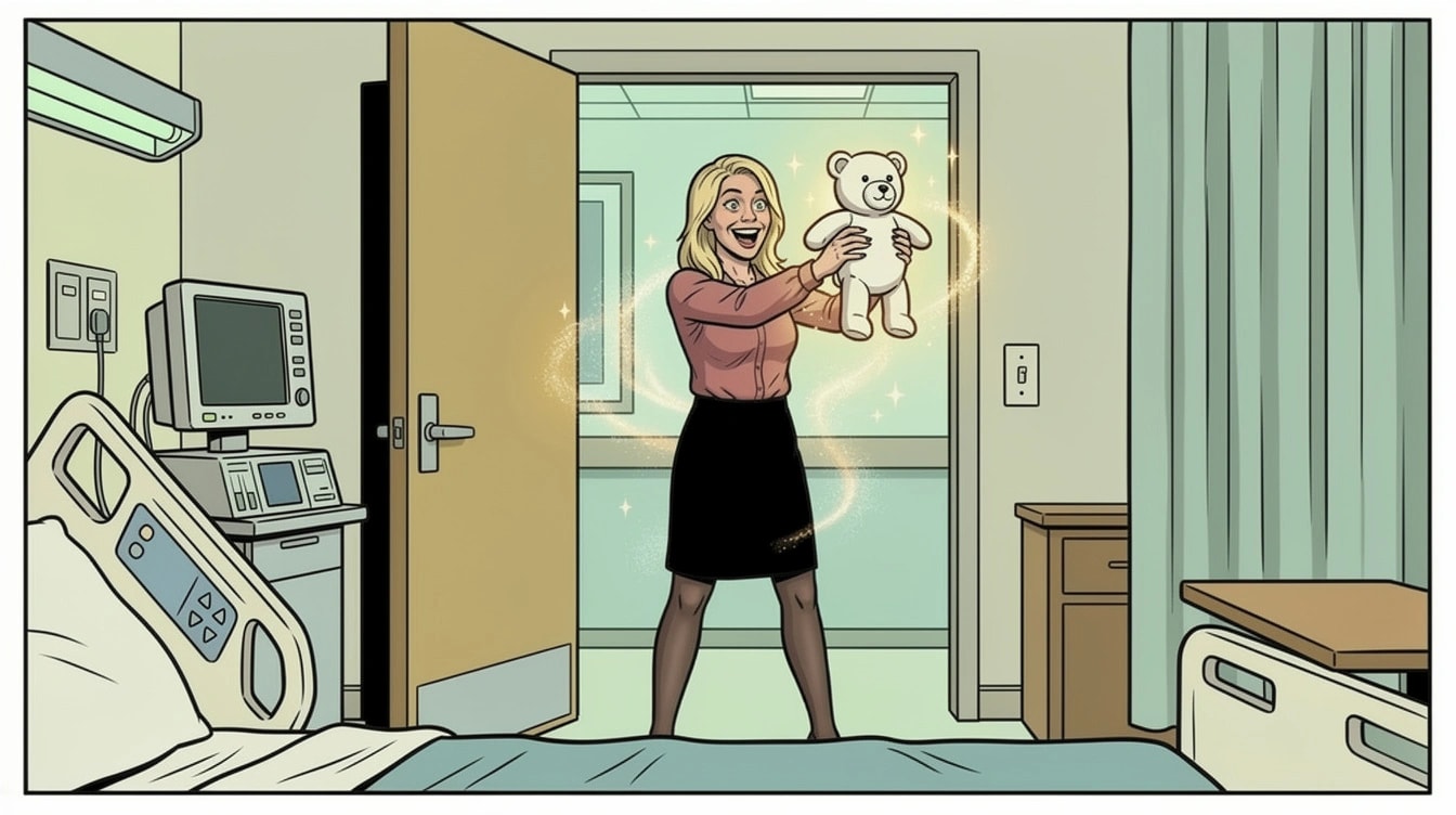 Shyanne arrives four hours late with the teddy bear