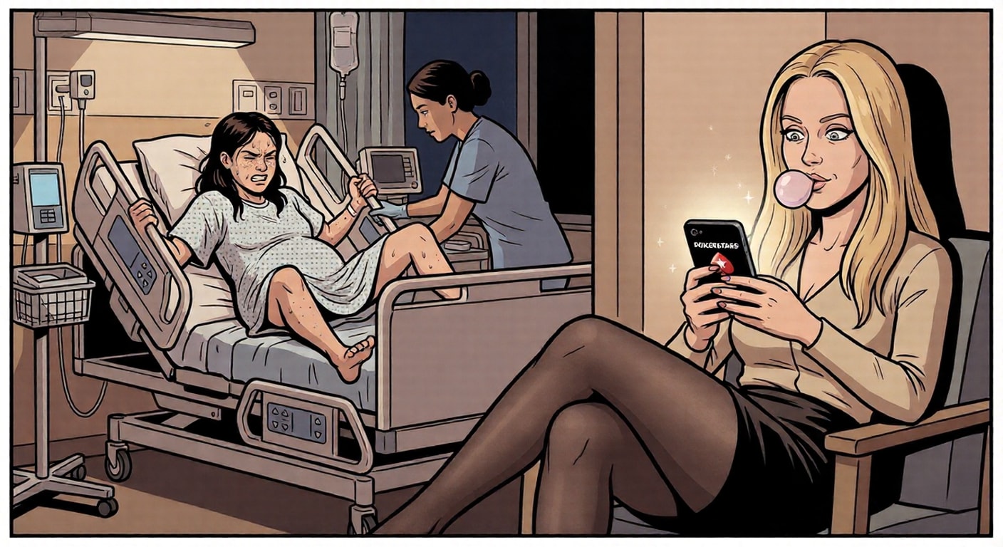 Shyanne playing PokerStars while Margo labors