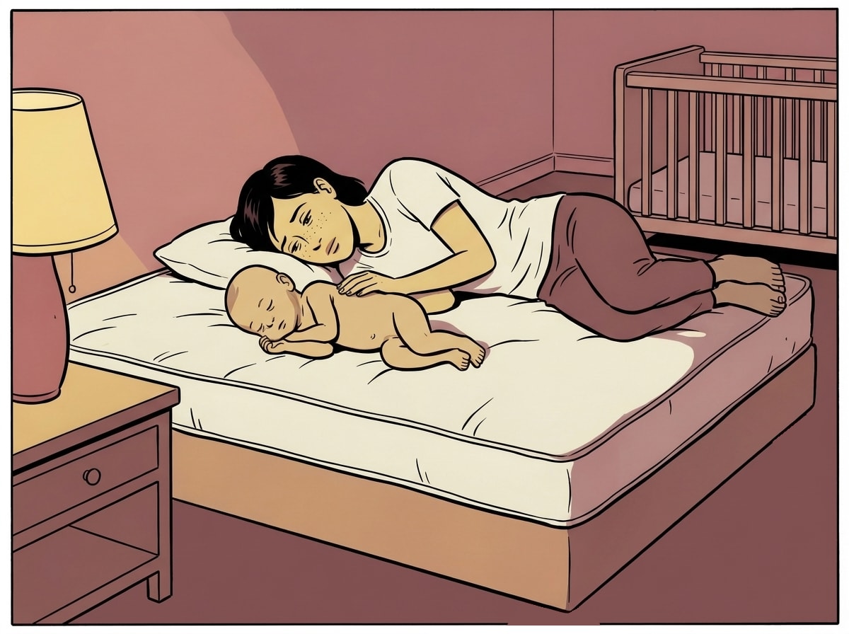 Margo lying next to sleeping Bodhi