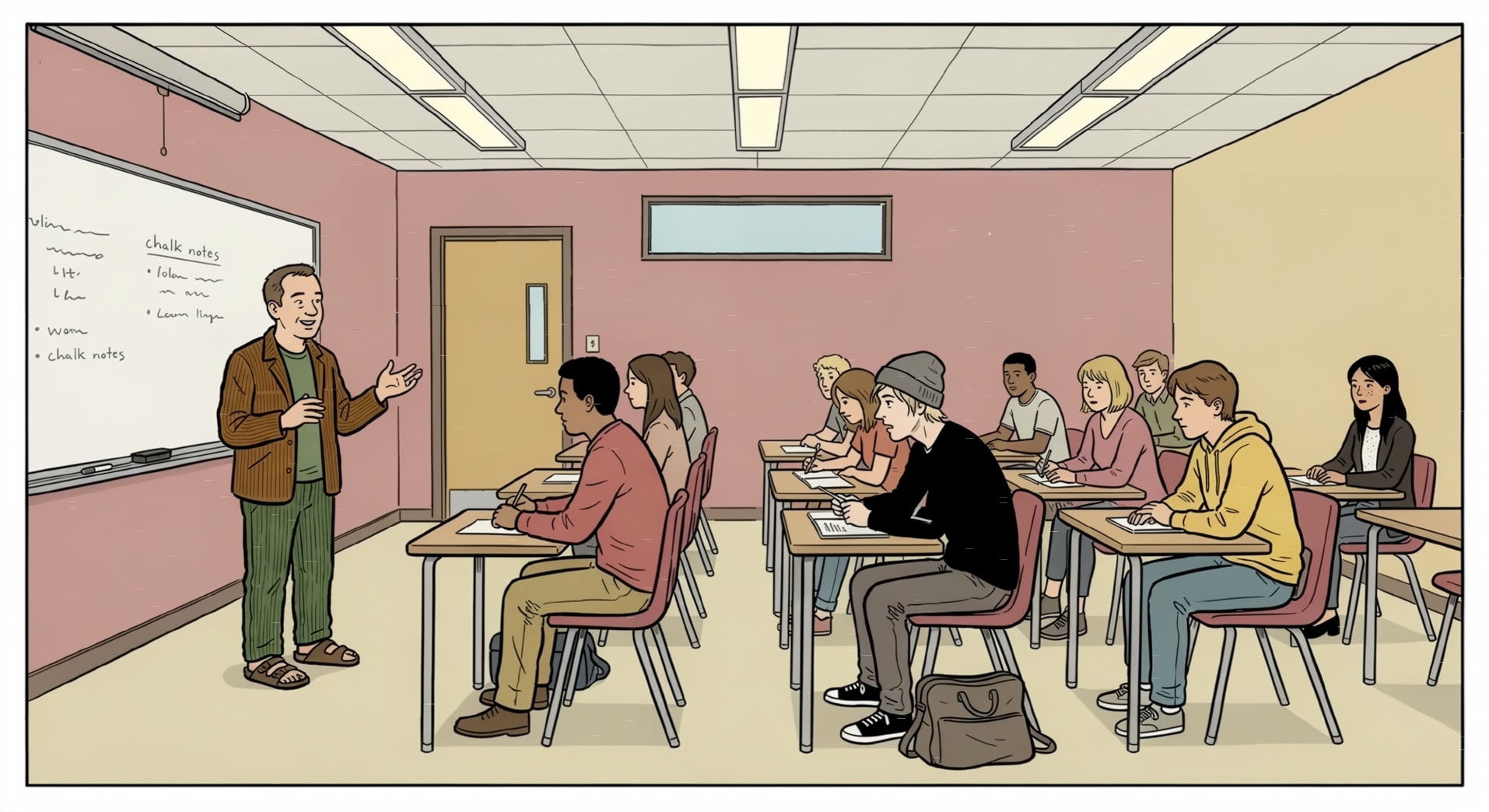 Mark's classroom — Derek arguing, Margo silent