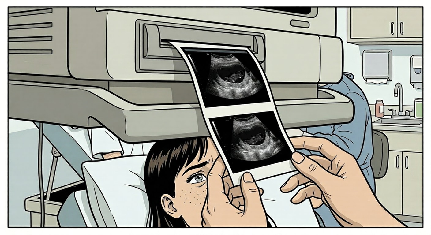 The ultrasound printout — a tiny deformed dove