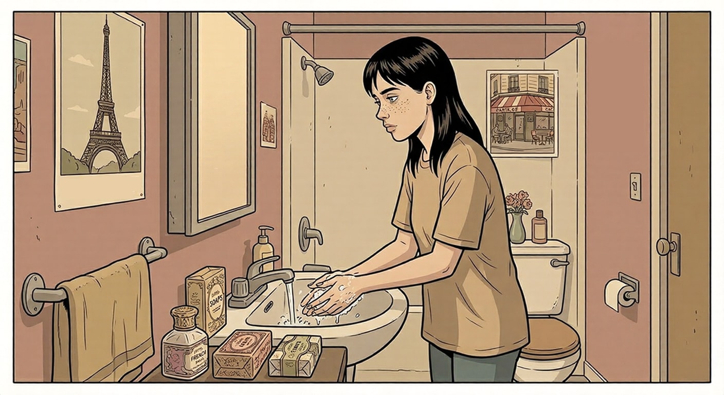 Shyanne's Paris-themed bathroom — Margo at the mirror