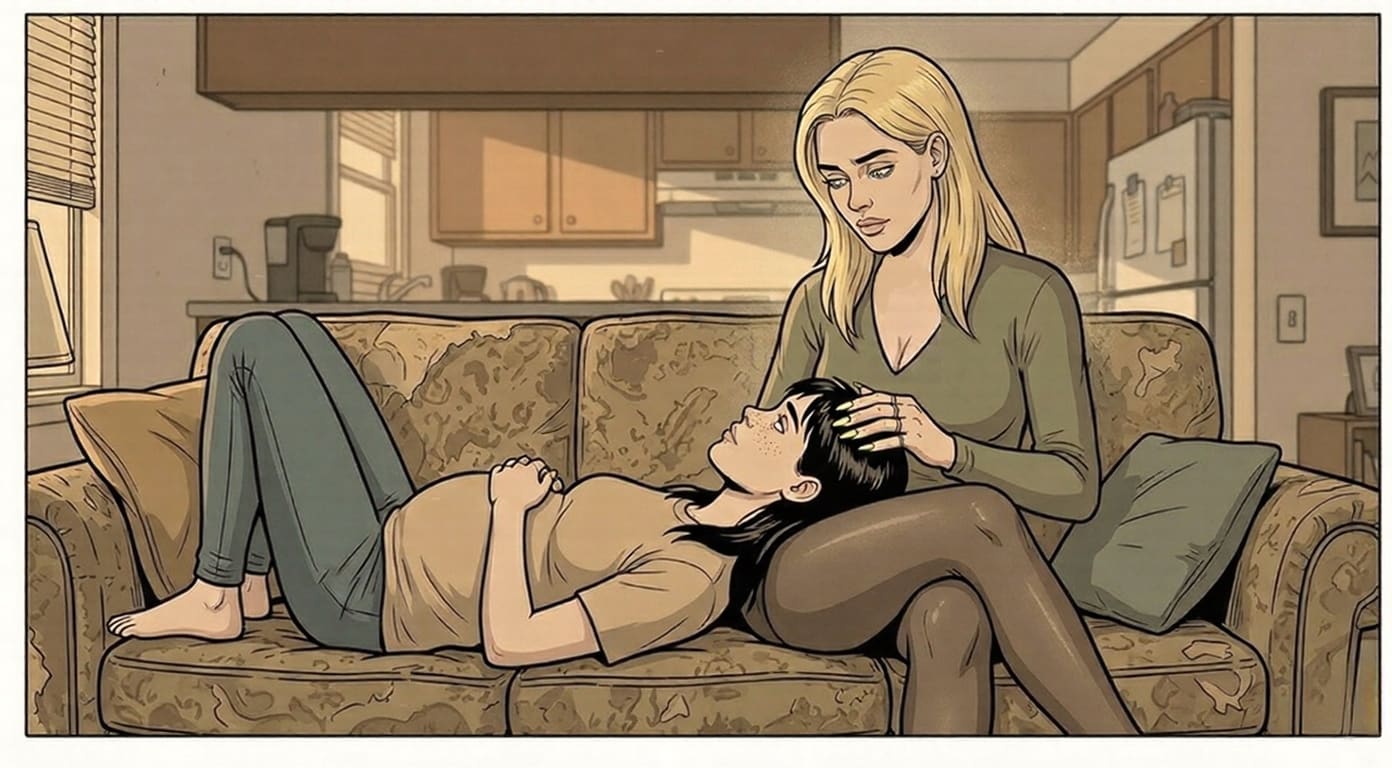 Margo lying with her head in Shyanne's lap