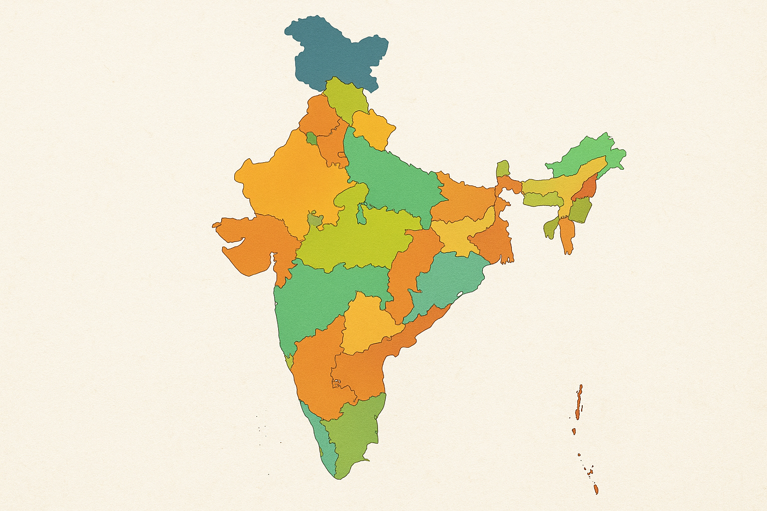Political map of India highlighting Indian states and union territories