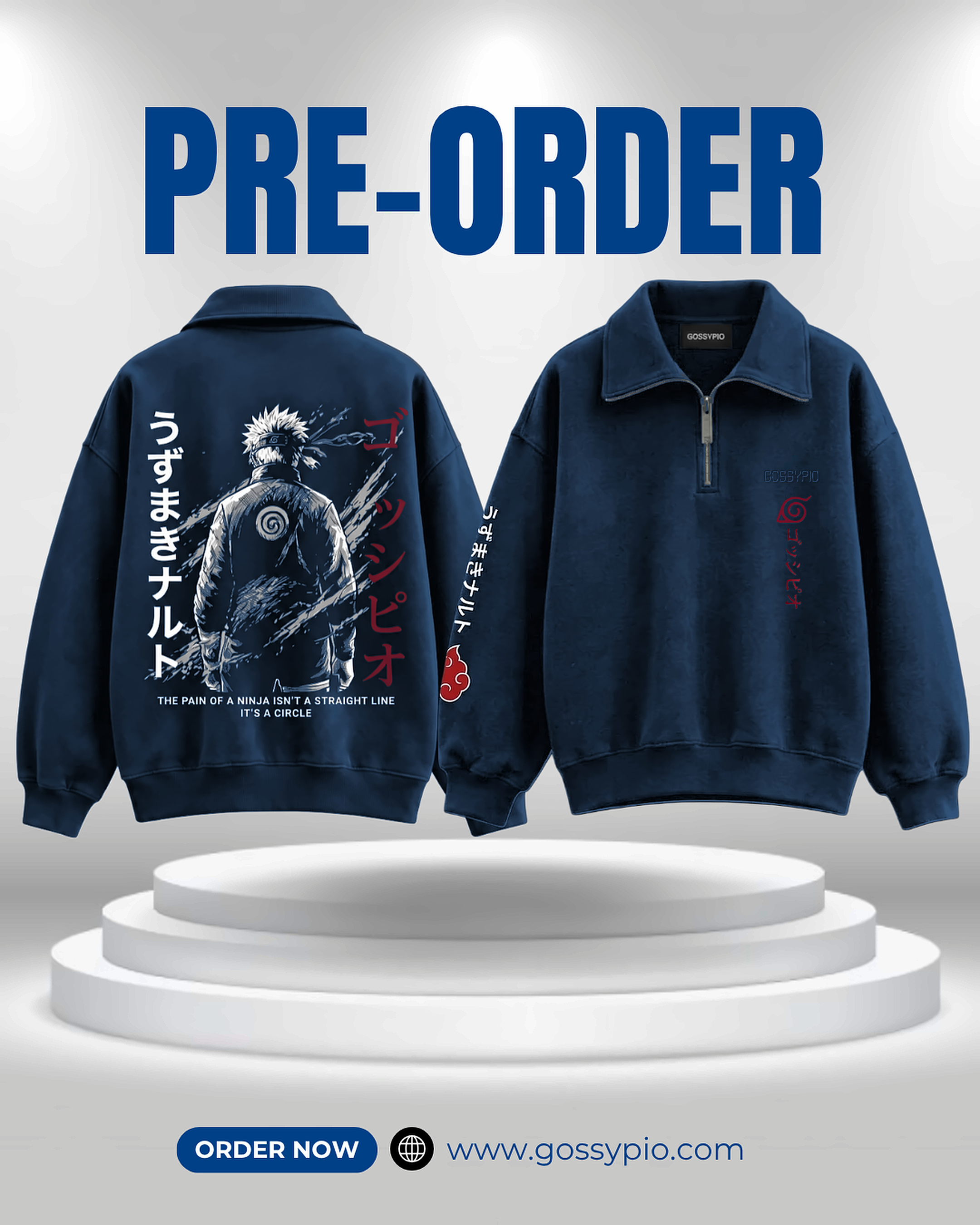 Naruto Edition Mid-Night Blue Quarter-Zip Polo Sweatshirt