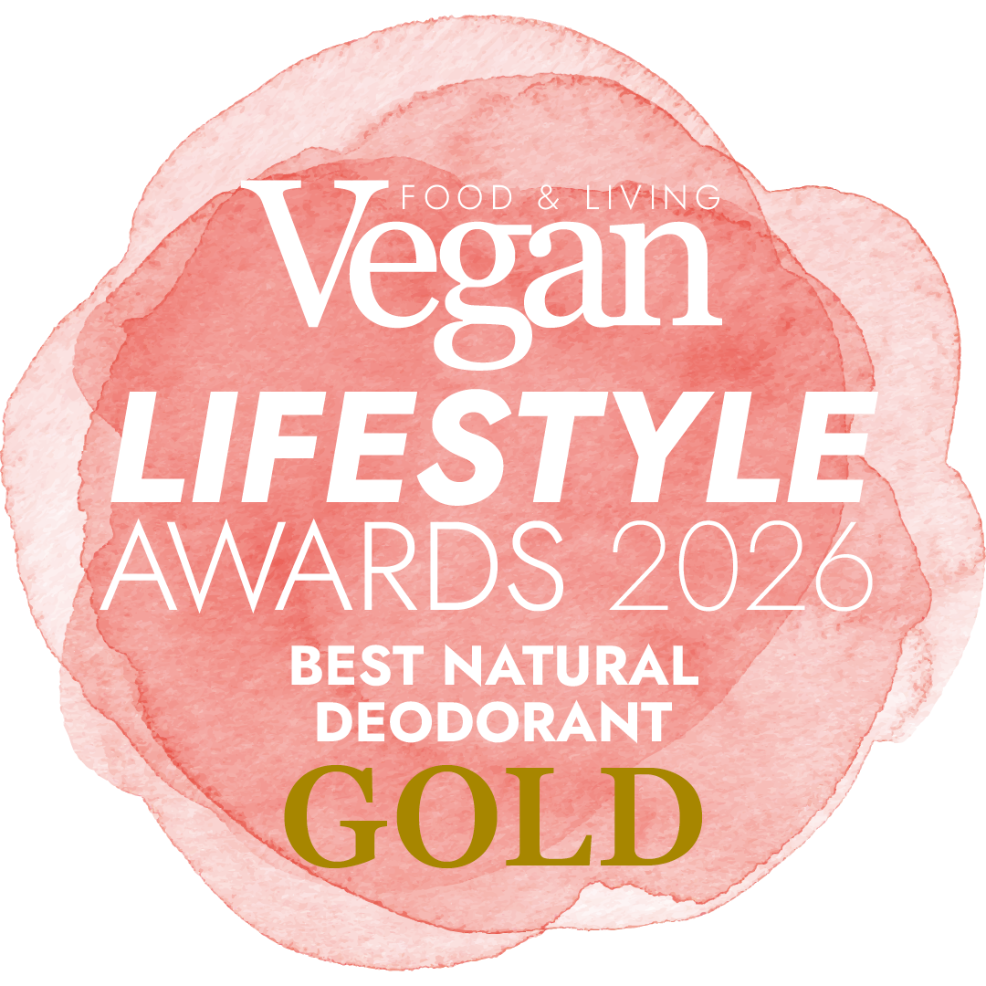 Vegan Food and Living Awards 2026 badge for Best Vegan Natural Deodorant, won by the Ocean and Coconut Spray