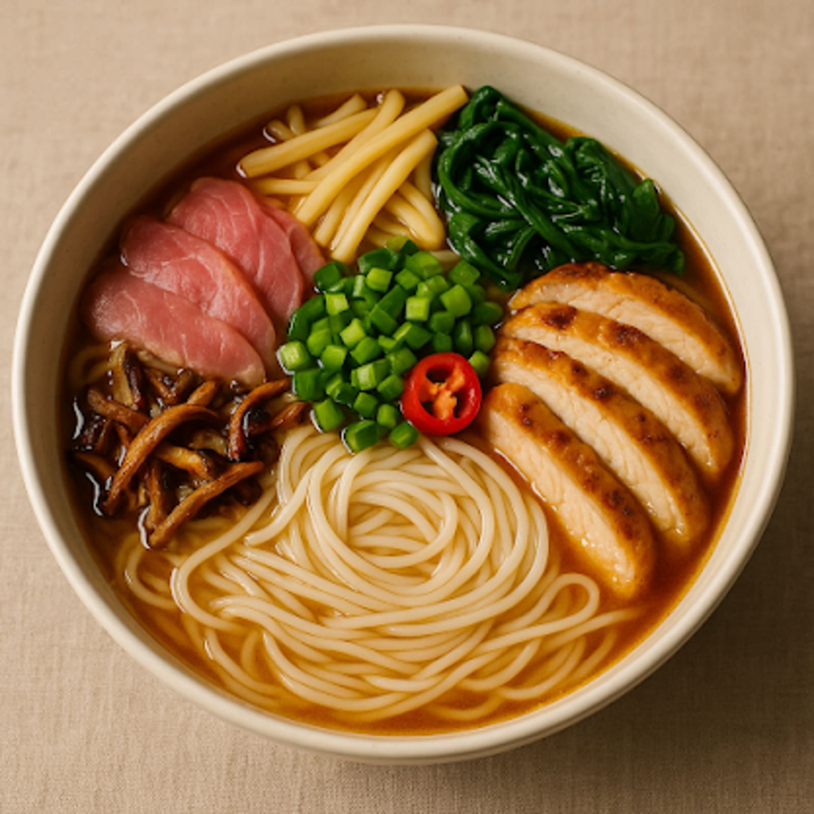 Soup with Rice Noodles beside with meat and greens