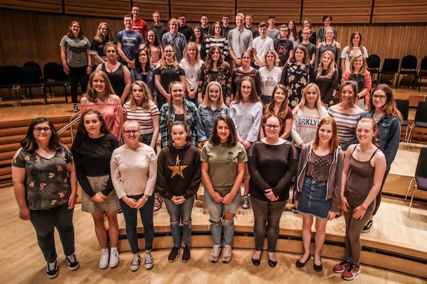 A group of singers on choir risers