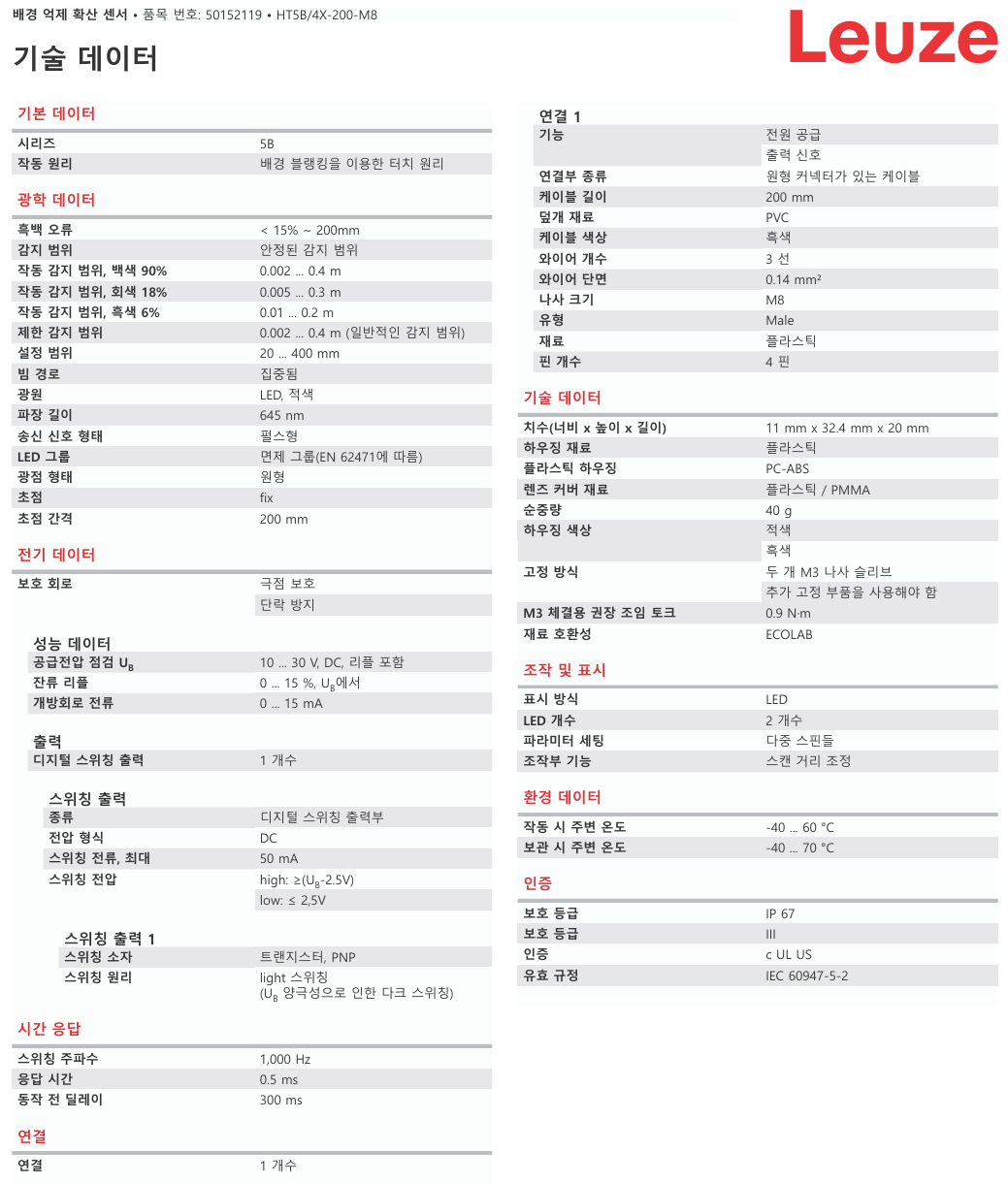 로이체 HT5B/4X-200-M8 데이터시트 1