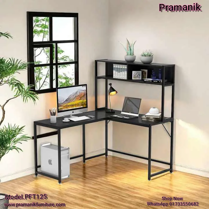 Modern L-Shape Desk with Hutch Bookshelf | PFT125