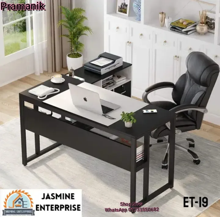 L Shaped Computer Desk, Executive Office Desk with File Cabinet |PFT133