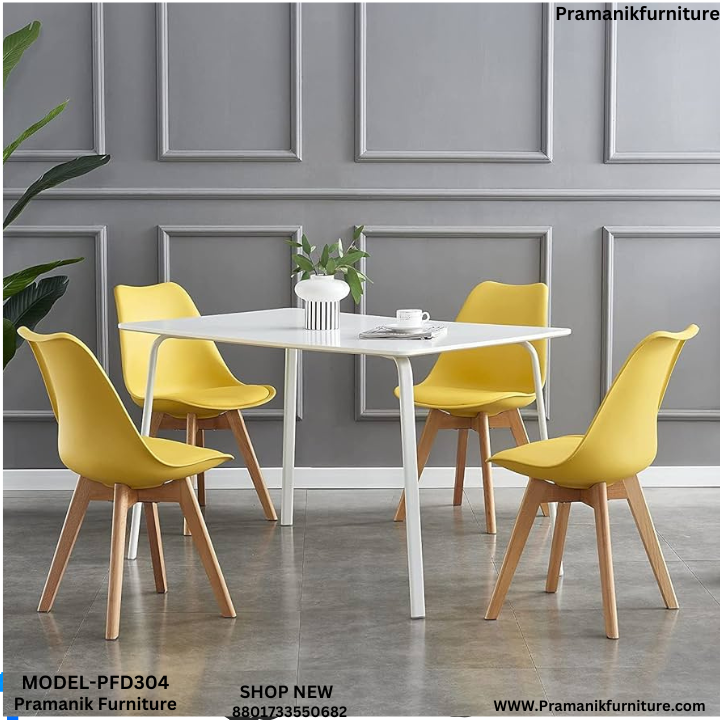 (Orange, 4) MCC Dining Chairs with Wooden Legs Soft Cushion Pad Stylish DELUXE Retro EVA