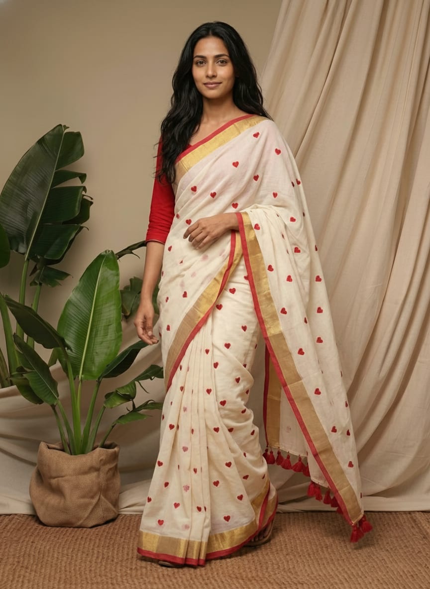 Mahapar Love Embroidery Mul Cotton Saree