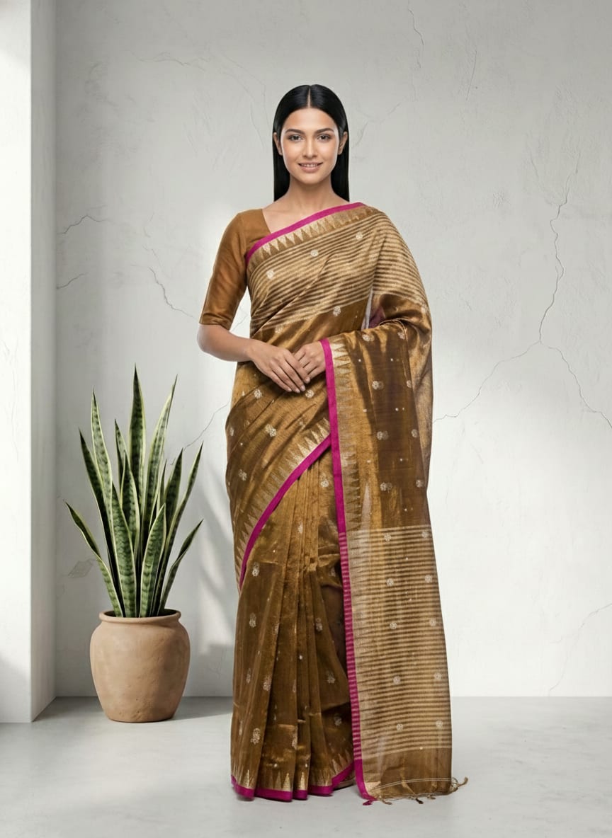 Bronze Raga Tissue Weaving Saree