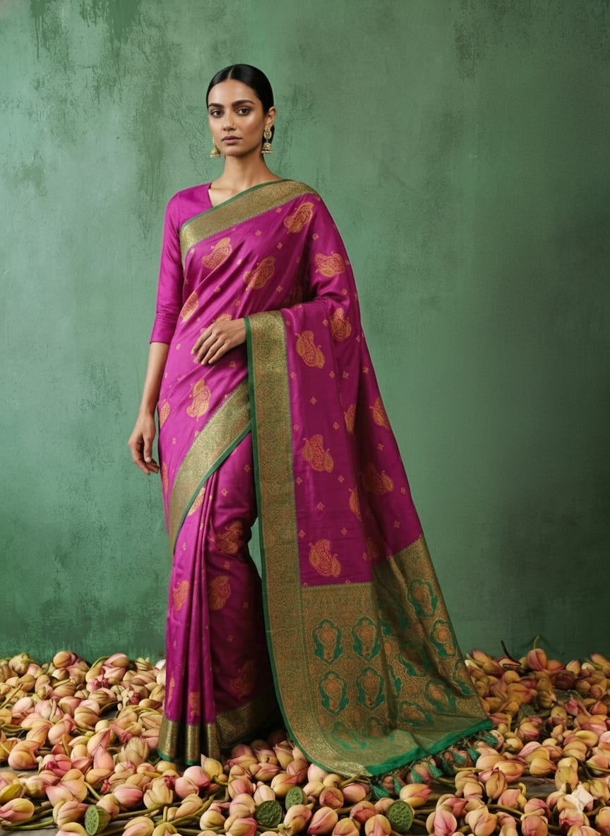 Magenta Paisley Silk Saree