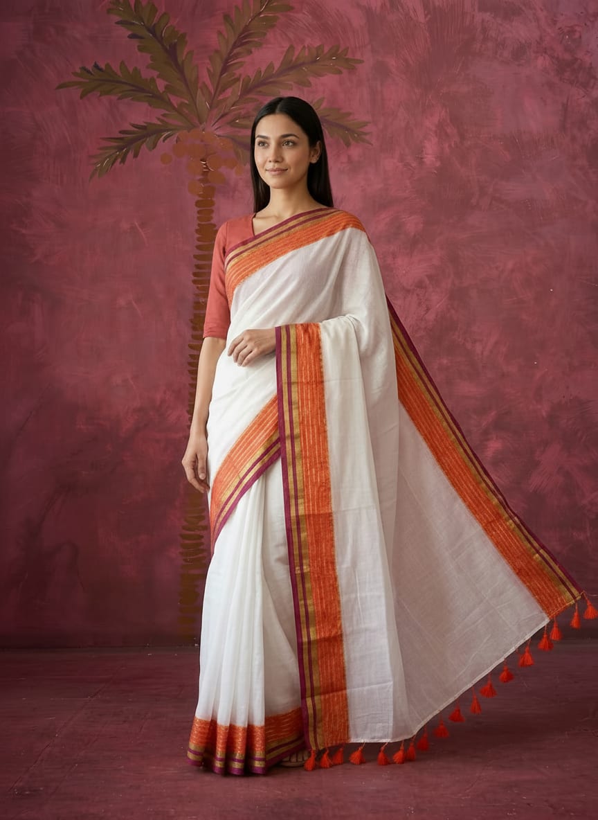 Onam Special Pure Mul Cotton Saree
