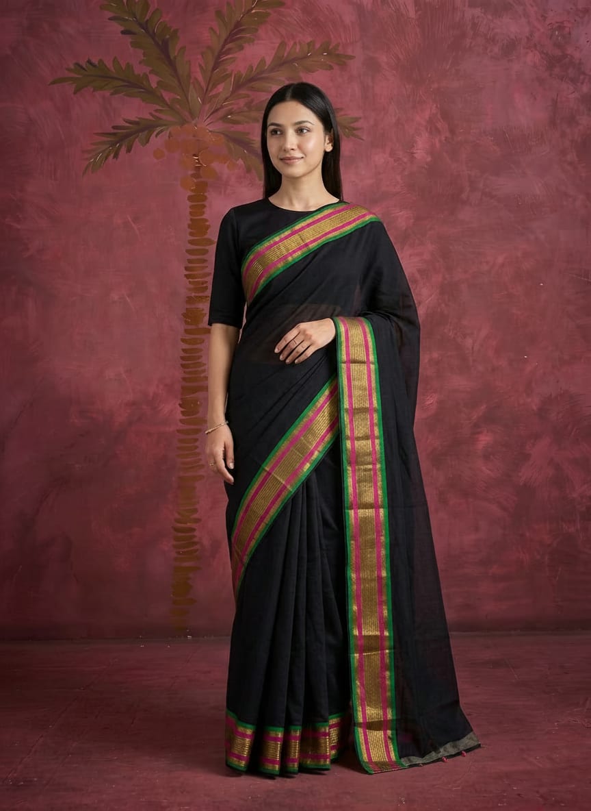 Naksha Border Pure Mul Cotton Saree