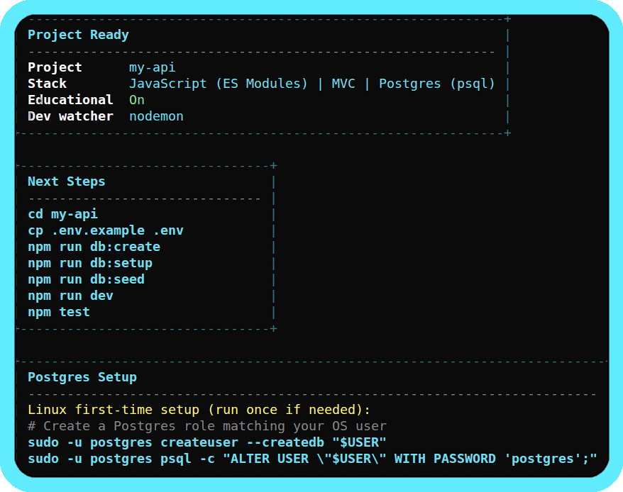 create-express-api-starter CLI output