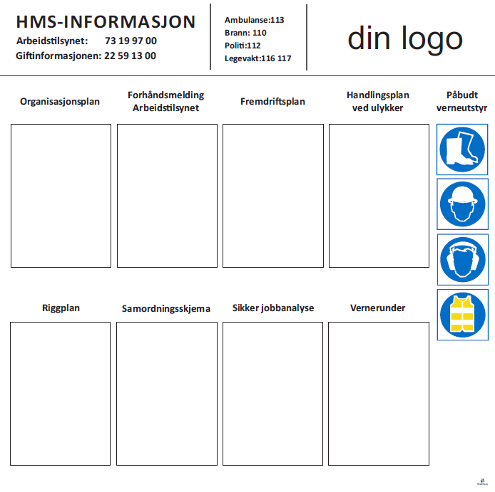 Eksempel på HMS-TAVLE 100X100CM MED KLYPER ELLER RINGPERMHOLDERE