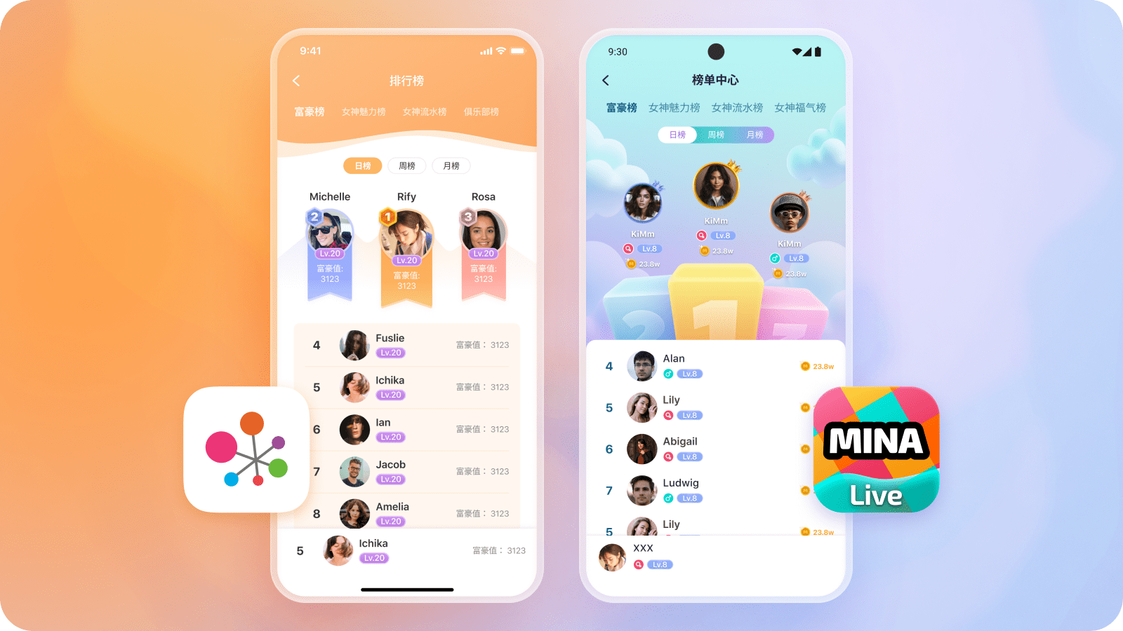 Hello Pal vs. MinaLive Ranking Screens