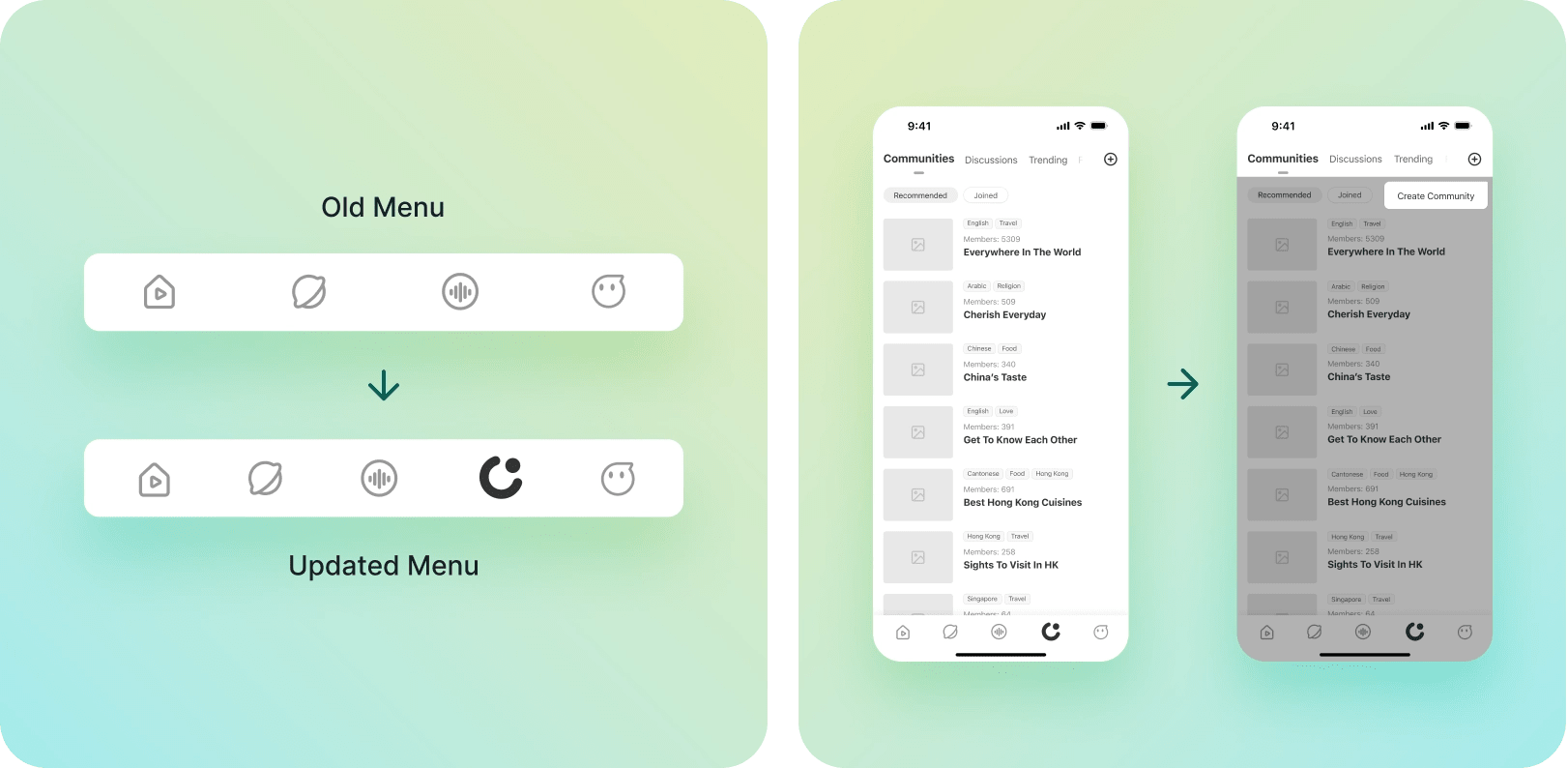 Updated Bottom Navigation & Communities Home Screen