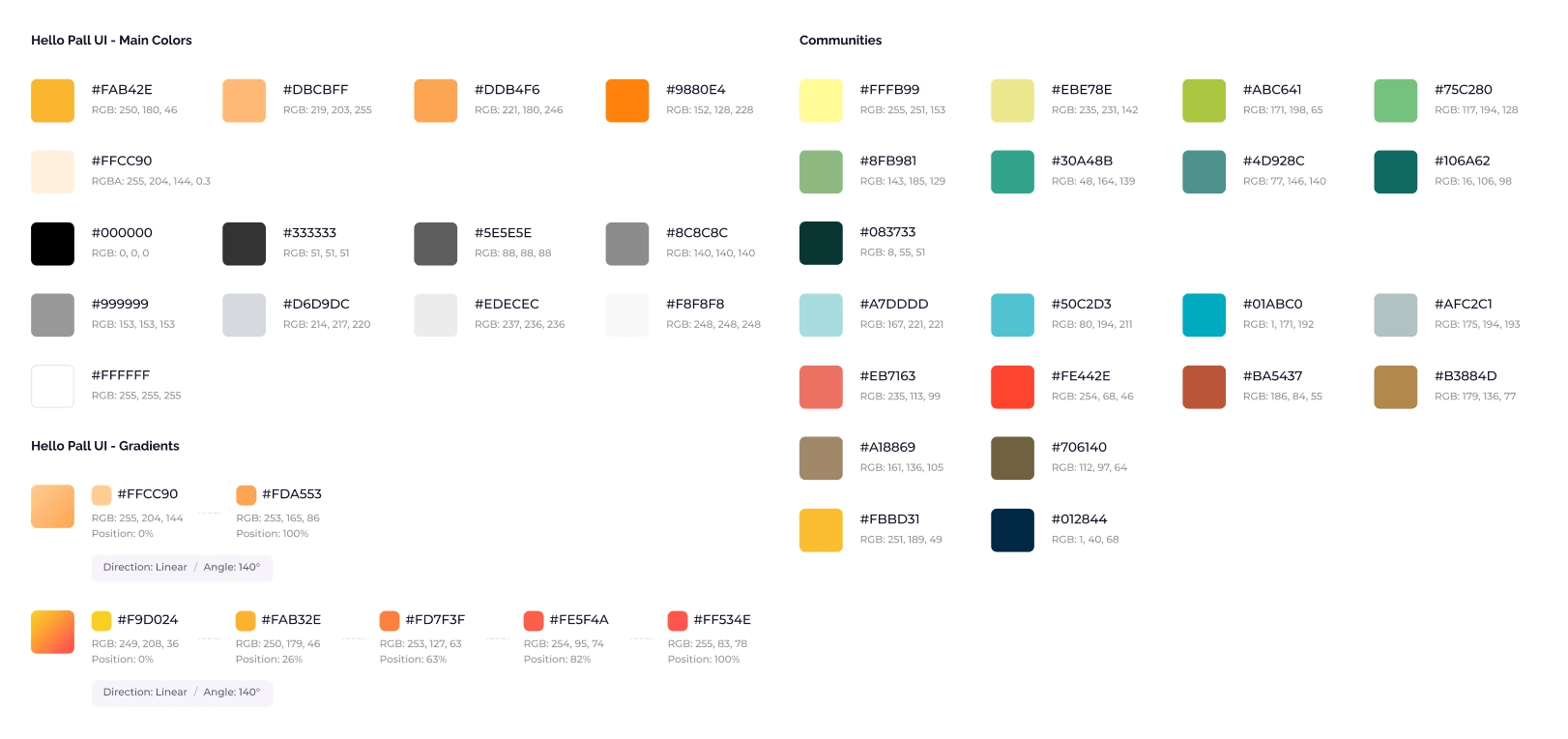 Color Palette for Hello Pal and Communities