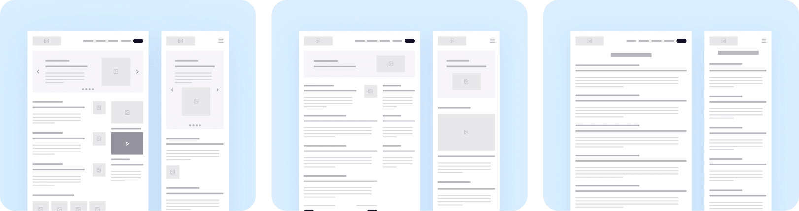 Wireframes - Home, Two Column Page, Full Width Page