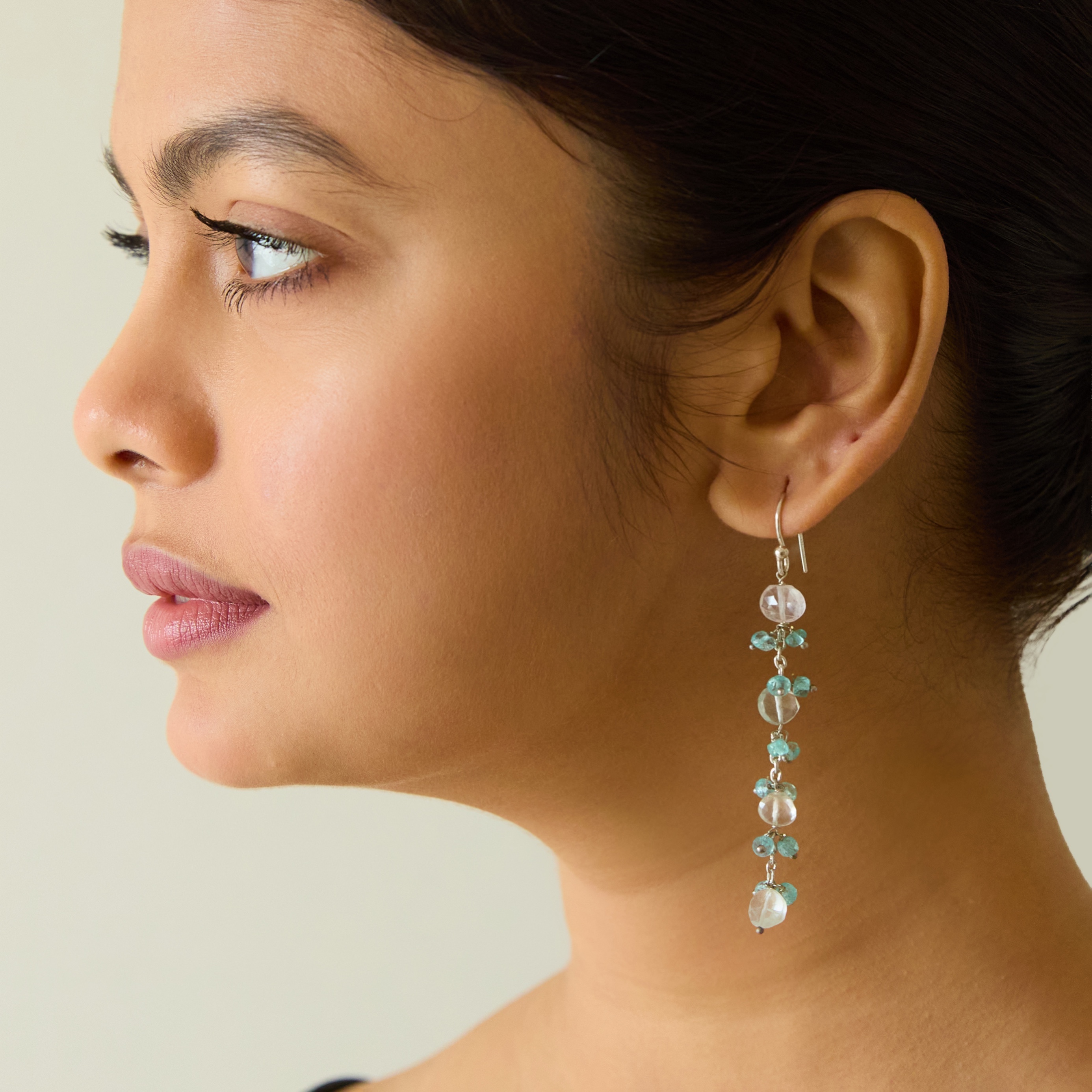 Aqua Whisper Earrings — worn