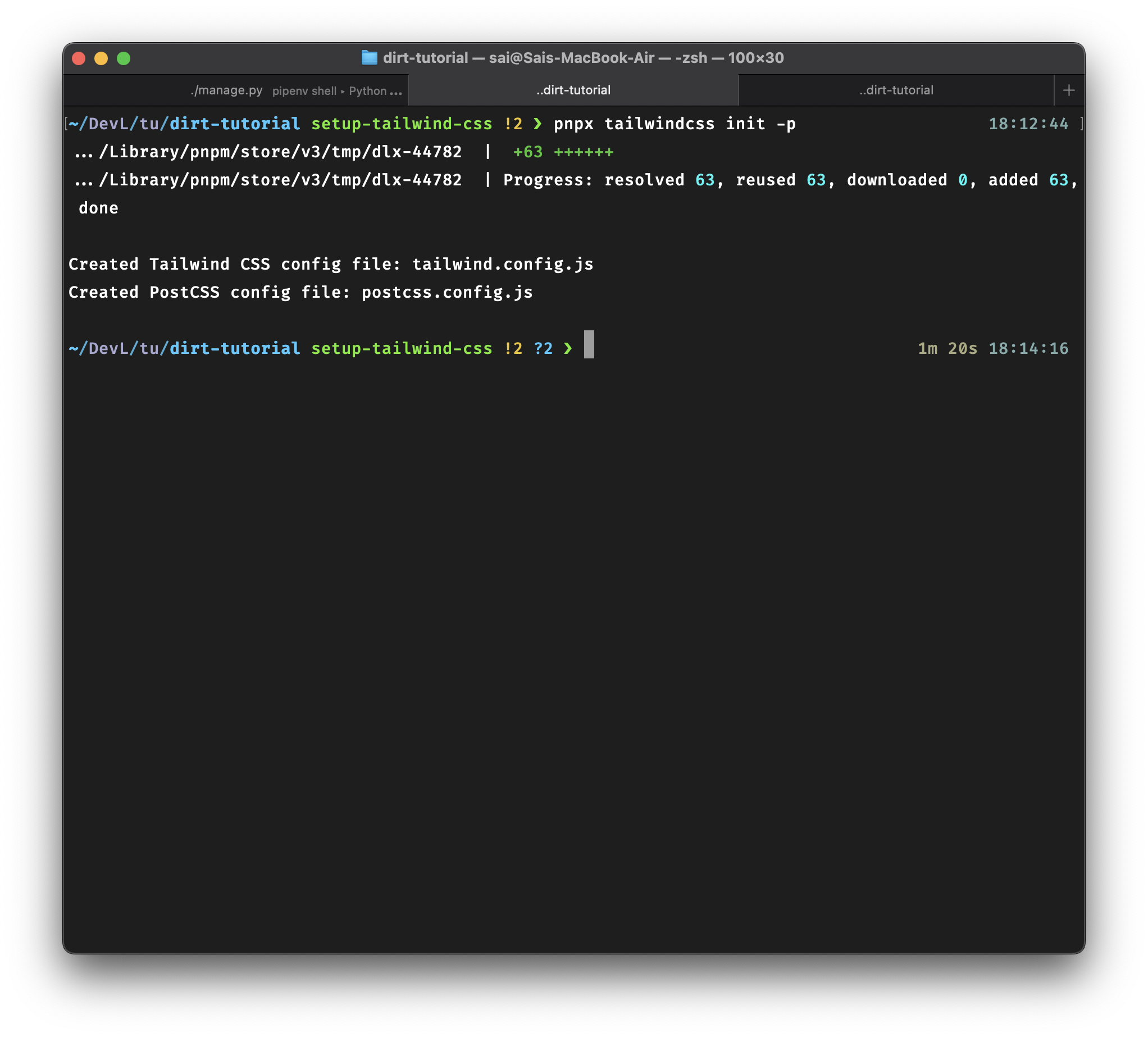 Initialising Tailwind CSS