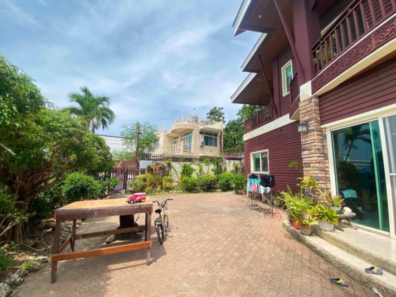 Outdoor seating area at waterfront property for sale in Mactan Cebu