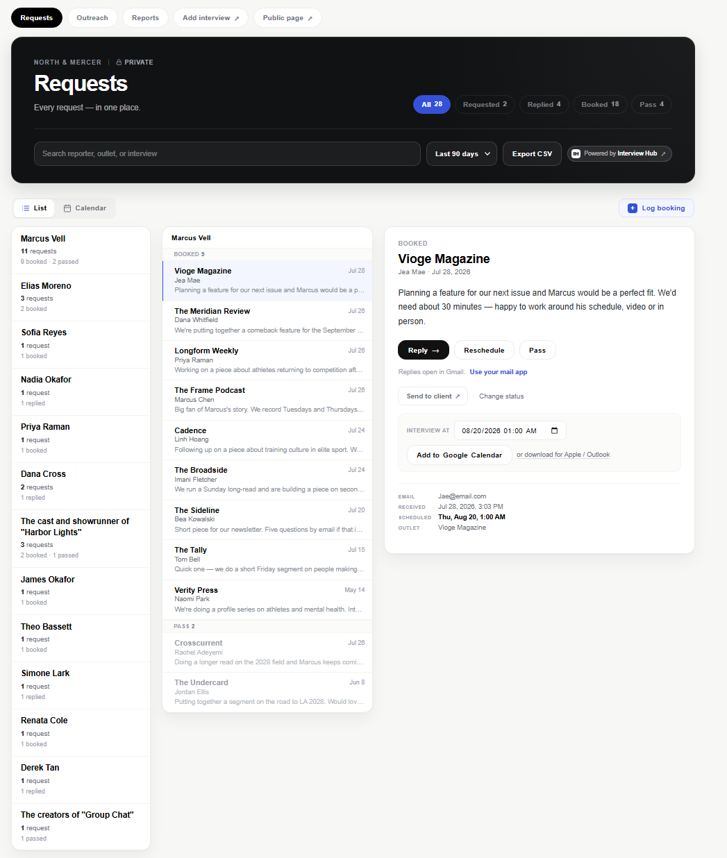 The Requests view