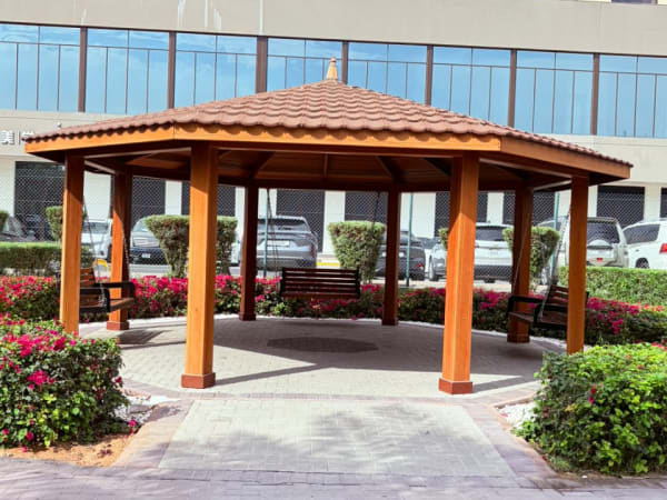 Outdoor gazebos and seating area design & construction at Warsan Village International City Dubai - Image 1