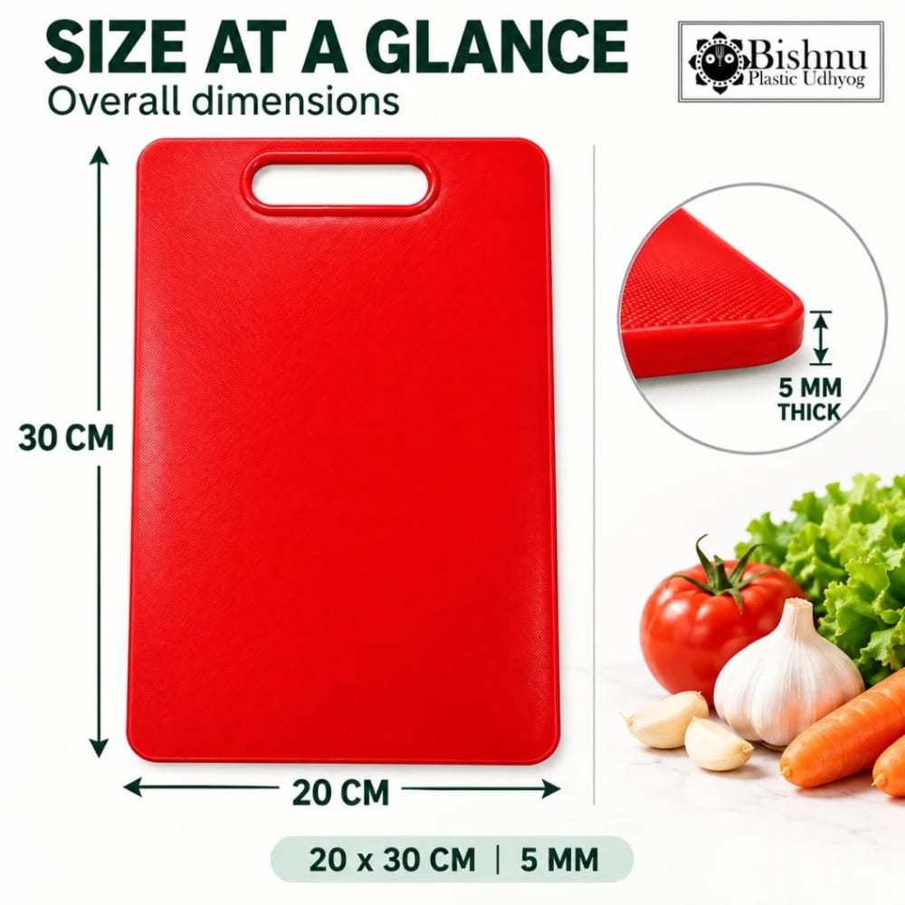 Bishnu Plastic Chopping Board 20 x 30 cm, 5 mm | Virgin Plastic Cutting Board with Handle for Vegetables & Fruits, 1 Piece - image 2