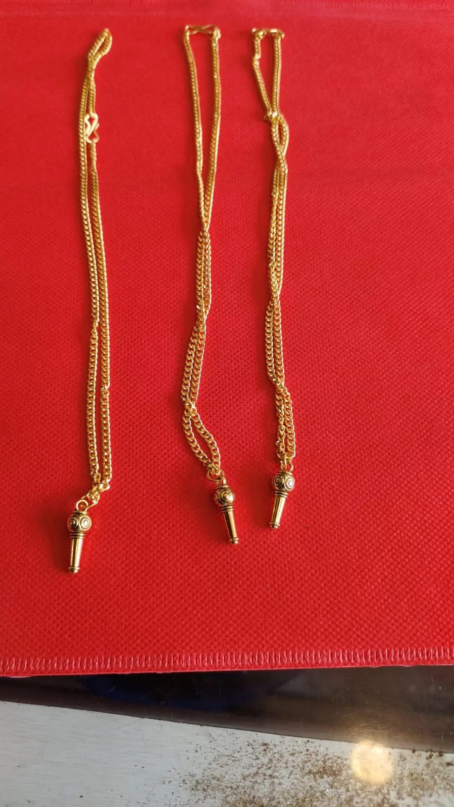 Set of 3 Gold Plated Lord Hanuman Gada Pendant Necklaces | Devotional Jewelry Combo - image 2