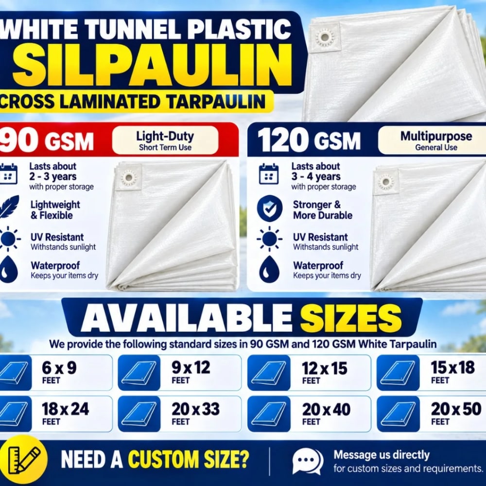 Waterproof Tunnel Plastic/Silpaulin 90 GSM  15x18 ft White Tripal/Tarpaulin | Cross-Laminated Tarpaulin | Tunnel Tripal | Tunnel Tarpaulin | Tripal - image 4