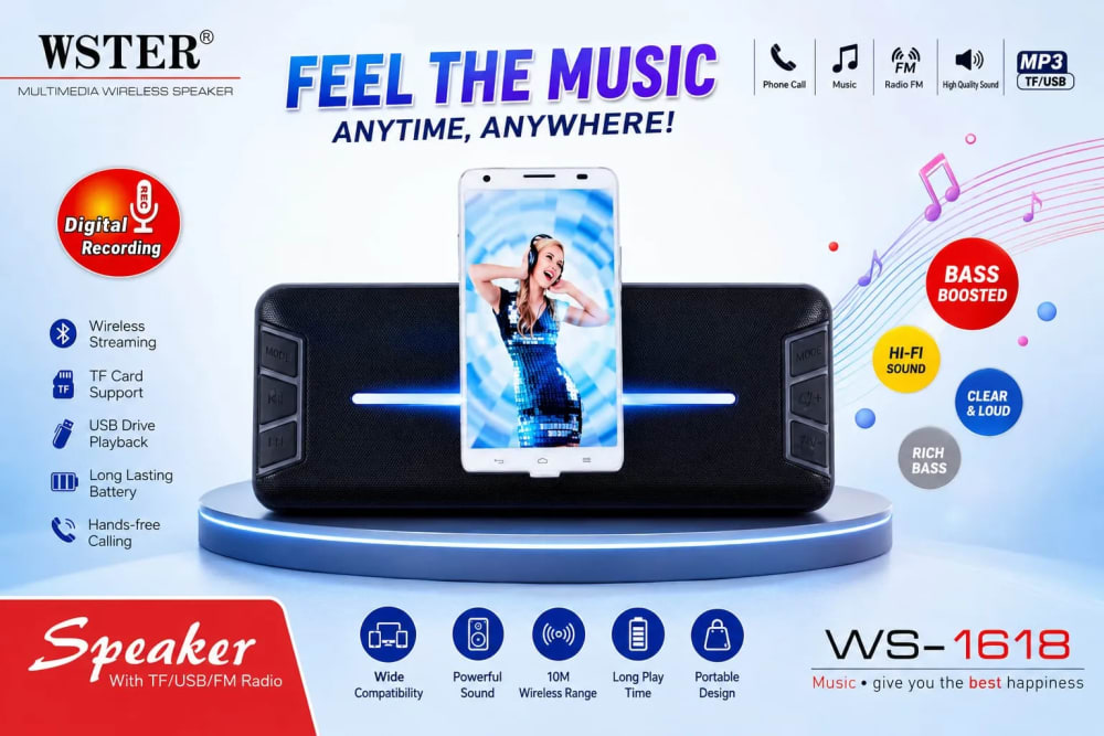 WSTER WS-1618 Multimedia Wireless Bluetooth Speaker with Integrated Smartphone Stand - image 2